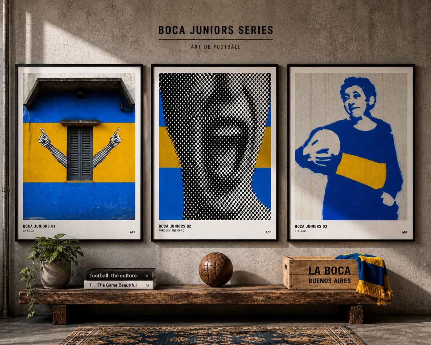 All three prints of the Boca Juniors series framed together